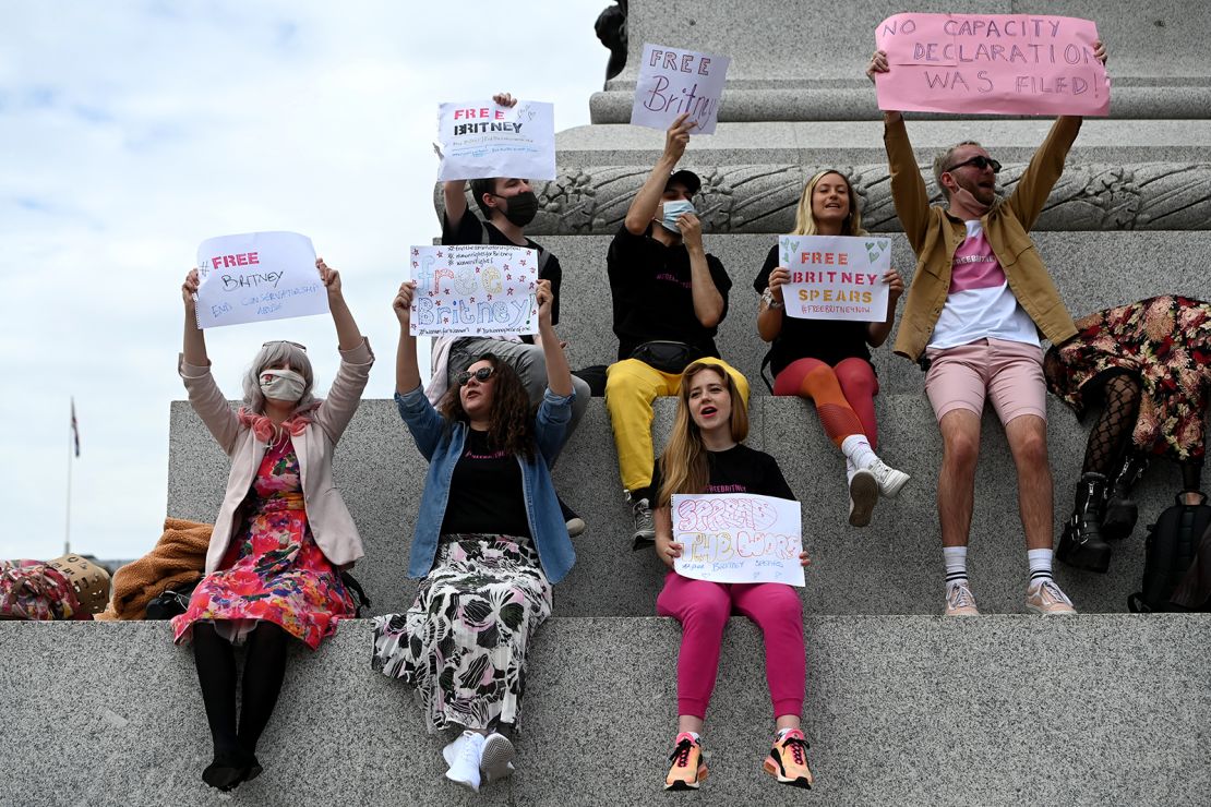 Fans in London during the UK's first Free Britney protest in April. They plan to reconvene for another march on Wednesday.