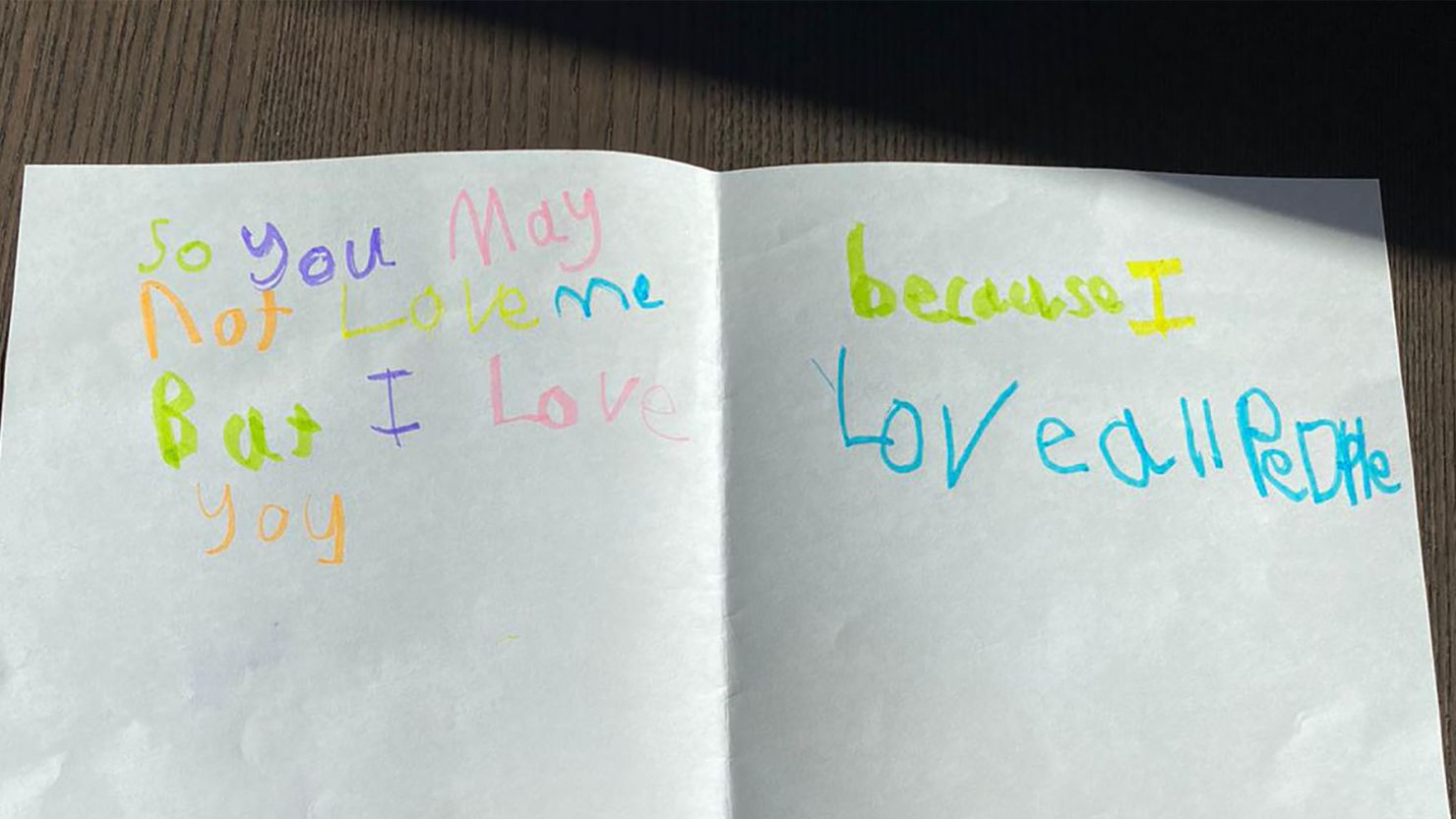 The card Keith Magee's 6-year-old son, Zayden, made for his classmate. 