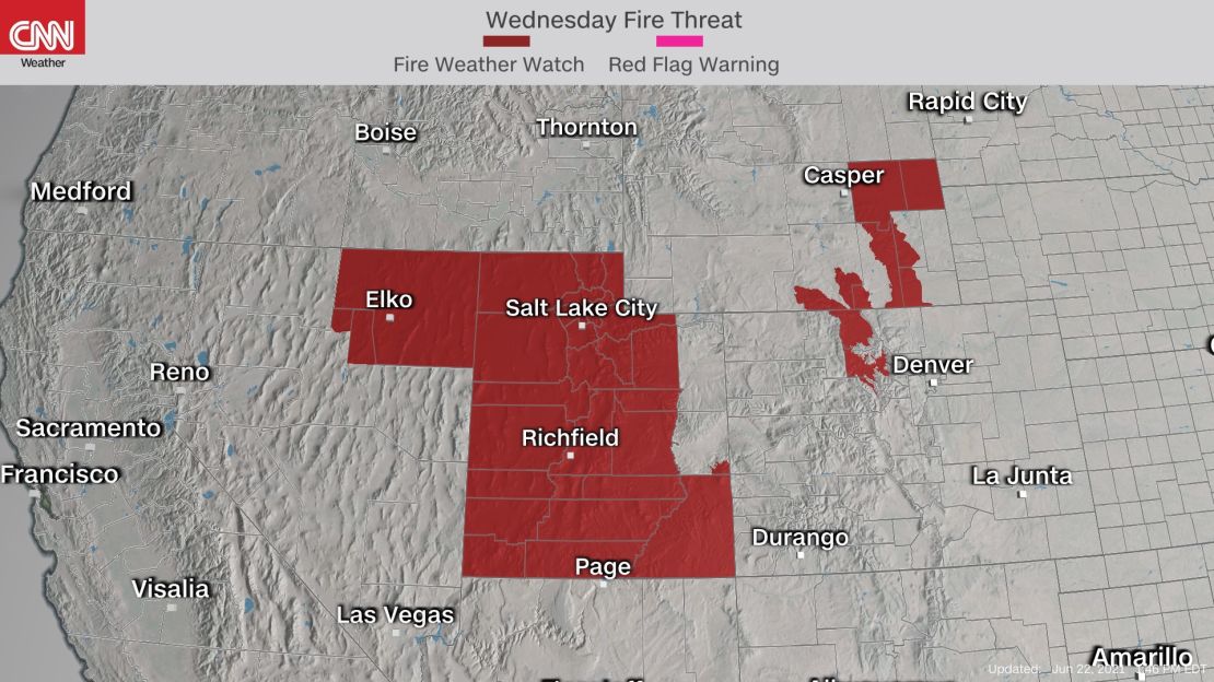 Fire weather watches in effect in the West for Wednesday