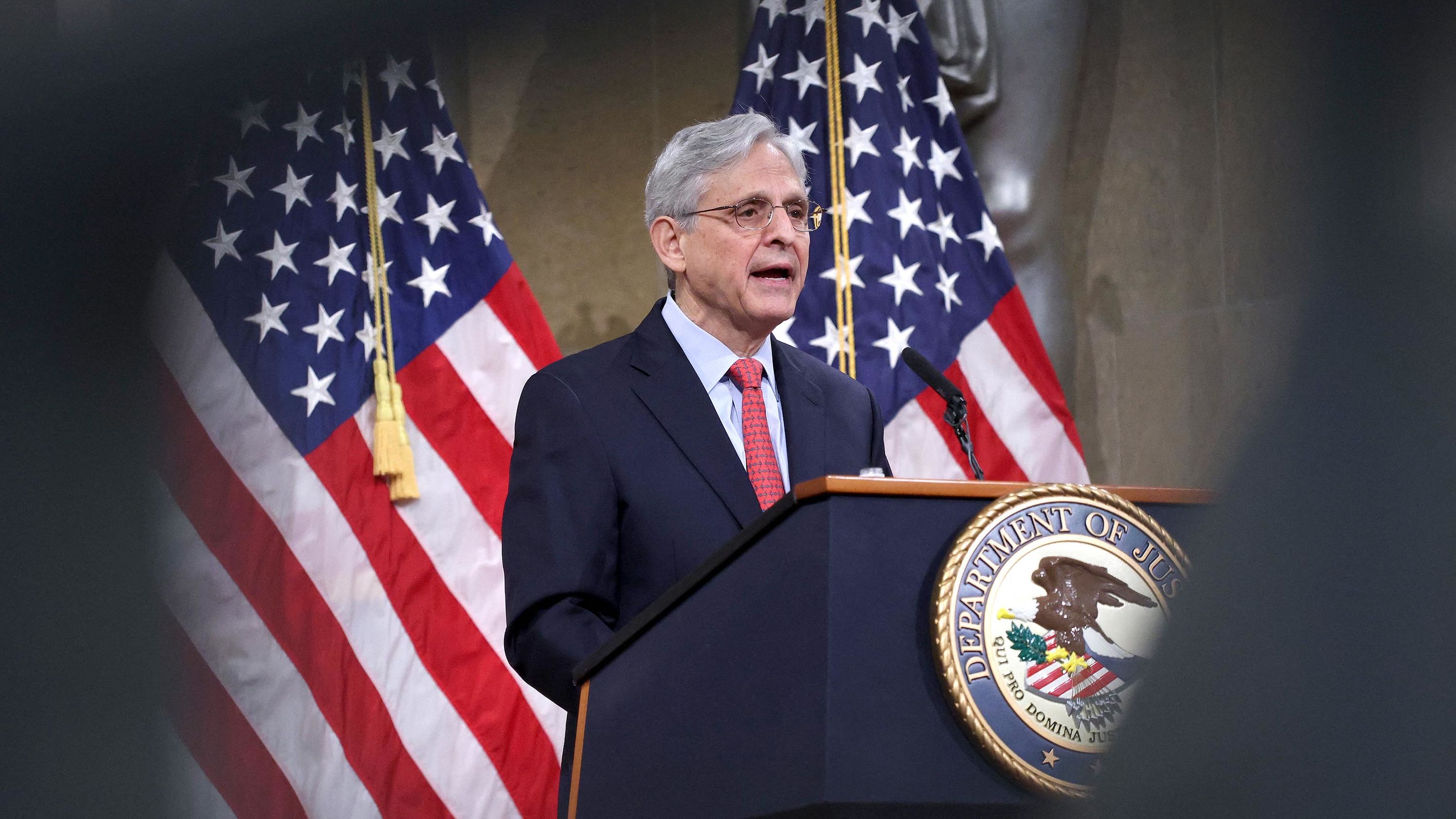 US Attorney General Merrick Garland speaks during an event at the Justice Department on June 15, 2021, in Washington.