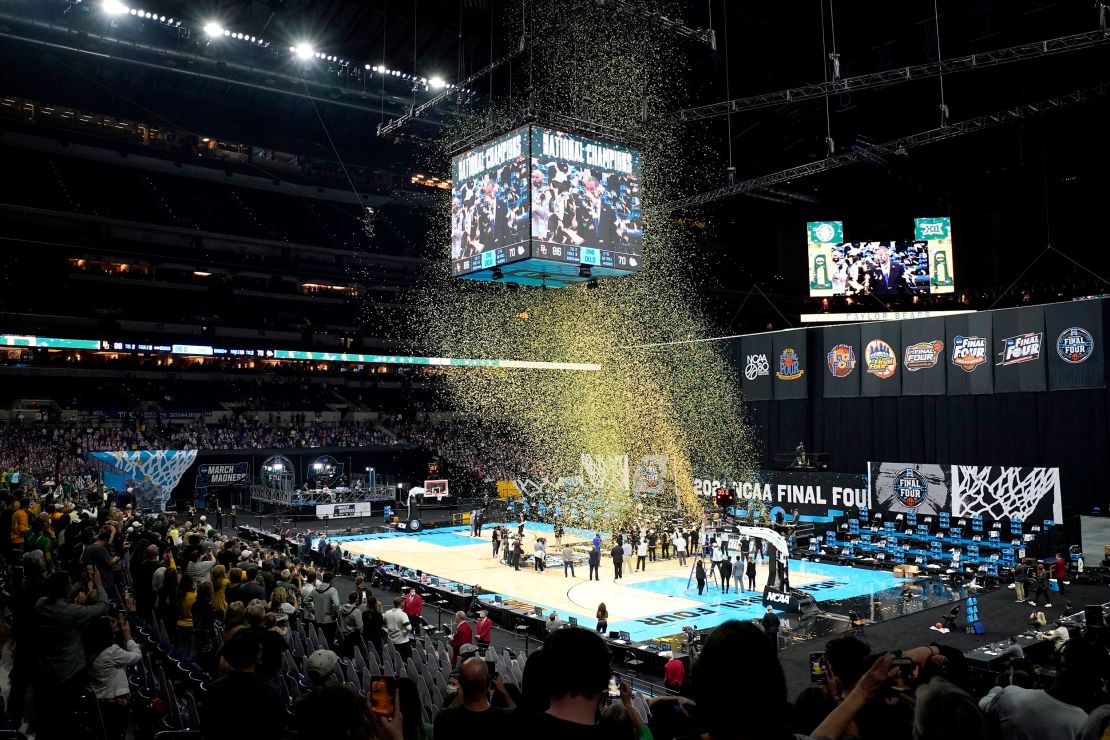 Confetti rains down on the court after Baylor defeated Gonzaga in the championship game of the 2021 NCAA Tournament on April 5.