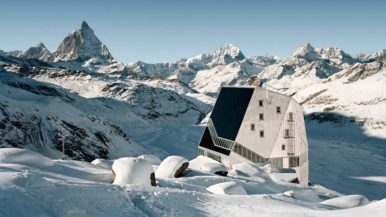 <strong>Monte Rosa, Switzerland: </strong>This stylish aluminum-clad mountain refuge was built in 2009 to replace an earlier stone hut. 