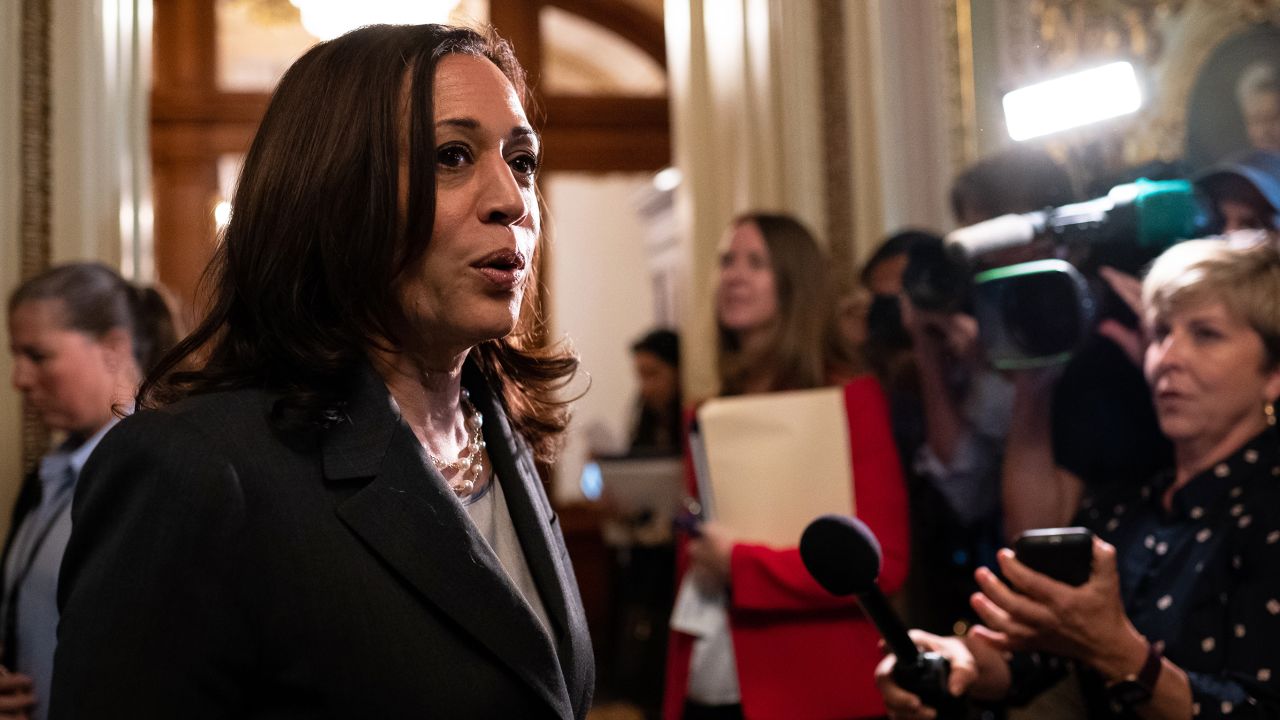 Vice President Kamala Harris speaks to media after Senate Republicans used a filibuster to block voting rights legislation, at the U.S. Capitol, in Washington, D.C., on Tuesday, June 22, 2021. The Senate failed to move forward on voting rights legislation with no Republican support, as bipartisan infrastructure negotiations continue over President Biden?s infrastructure package. (Graeme Sloan/Sipa USA)