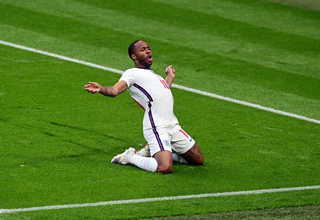 Raheem Sterling celebrates after scoring their team's first goal against Czech Republic.