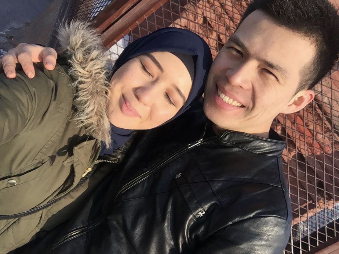 Mezensof and her husband in November 2016 in Urumqi, five months before he was detained.
