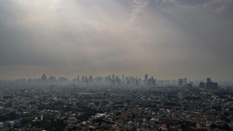 Air pollution hangs over Jakarta on June 9, 2021.