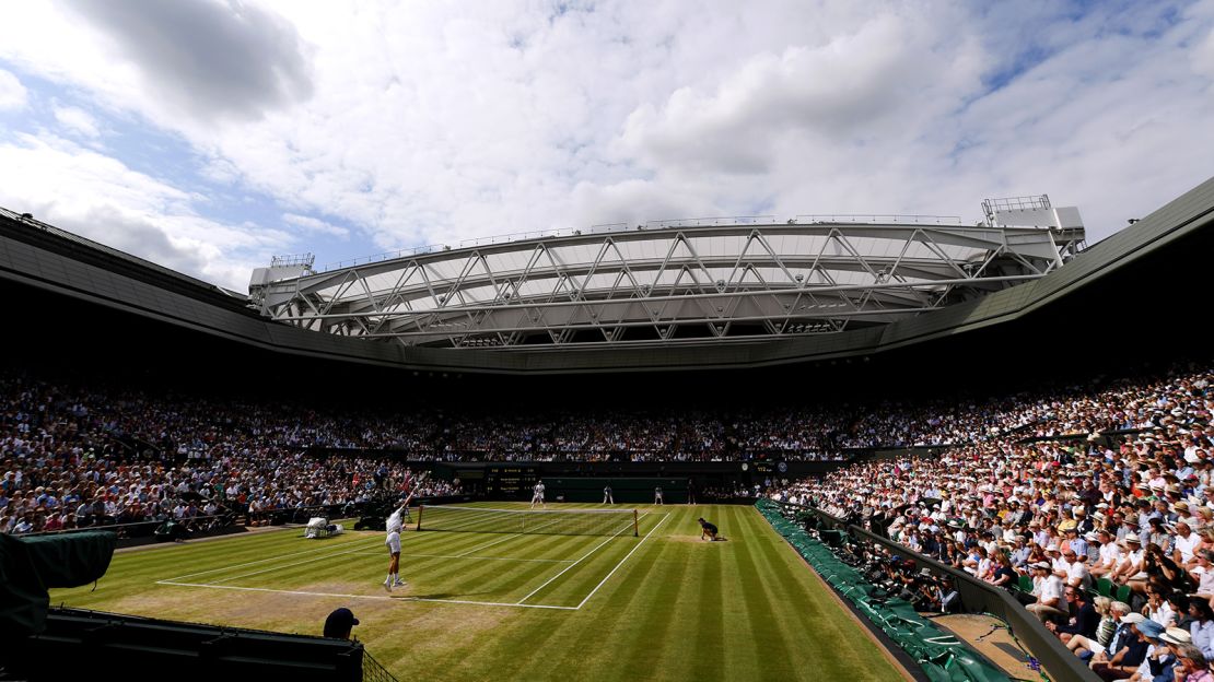 A general view inside Centre Court in the men's singles final between Roger Federer and Novak Djokovic.