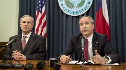 Texas Gov. Greg Abbott and Texas Attorney General Ken Paxton held a press conference on February 18, 2015 to address a Texas federal court's decision on the immigration lawsuit filed by 26 states challenging former President Barack Obama. 