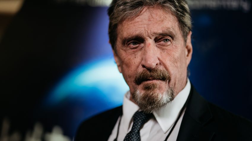 John McAfee, founder of McAfee Associates Inc. and chief cybersecurity visionary at MGT Capital Investments Inc., listens during a Bloomberg Television interview on the sidelines of the Shape the Future: Blockchain Global Summit in Hong Kong, China, on Wednesday, Sept. 20, 2017. McAfee, who now runs a bitcoin mining company, says China's banning of initial coin offerings won't halt the momentum of cryptocurrencies globally. Photographer: Anthony Kwan/Bloomberg via Getty Images