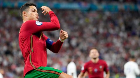 Ronaldo celebrates after scoring his team's first goal from the penalty spot.