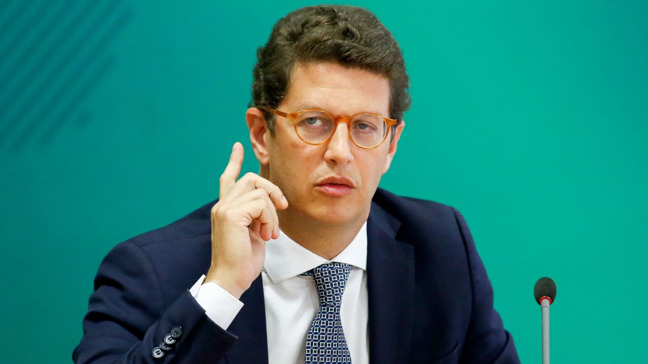 Brazilian Environment Minister Ricardo Salles during a news conference in Brasilia on April 22.