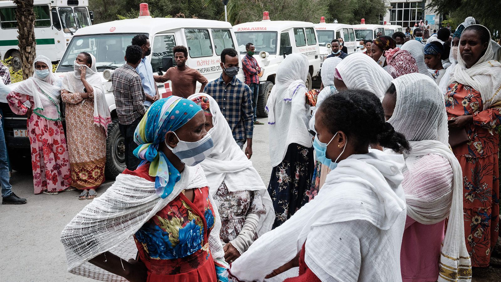 Relatives of Togoga residents wait for information at a hospital in Mekele, Tigray's regional capital, on Wednesday.