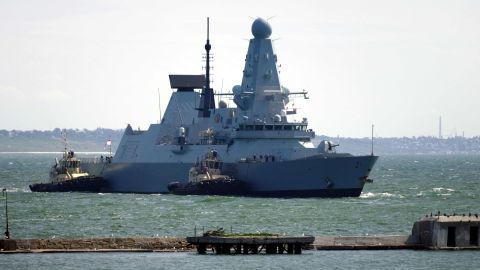 HMS Defender arrives at the port of Odessa, southern Ukraine. 