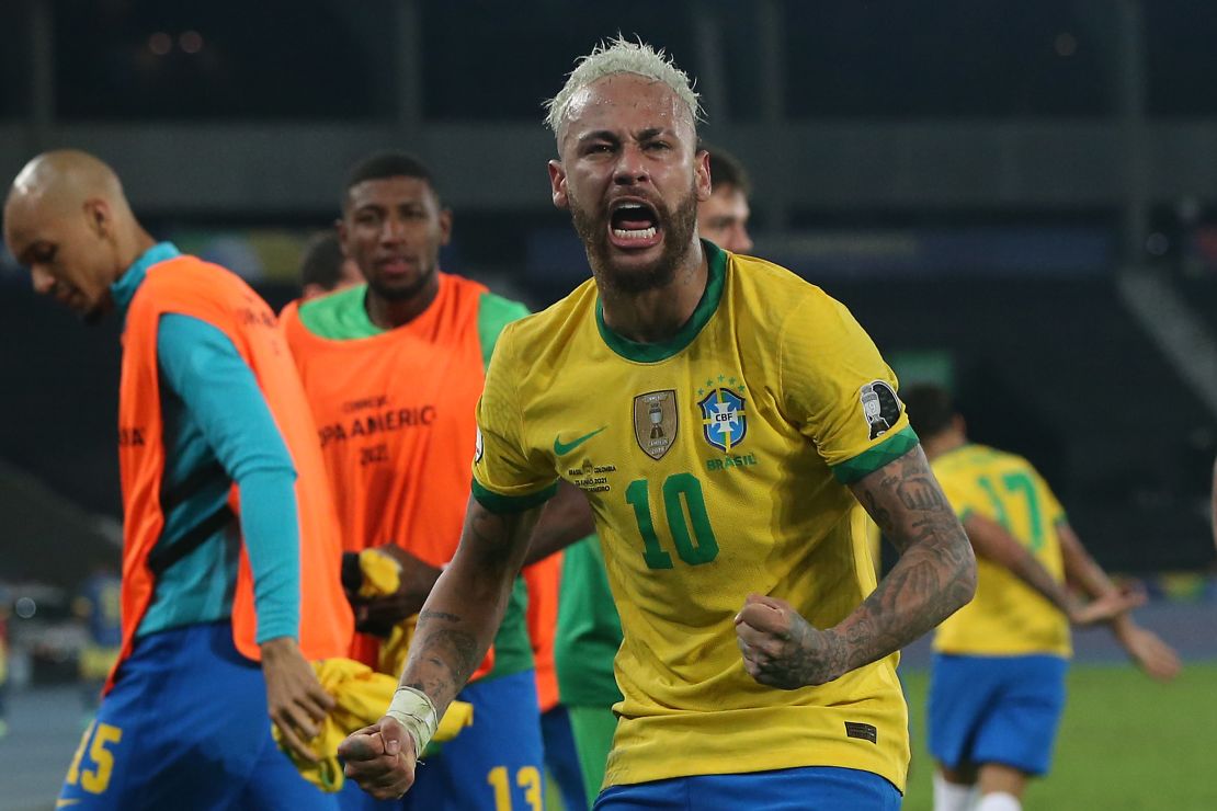 Neymar celebrates after the final whistle.