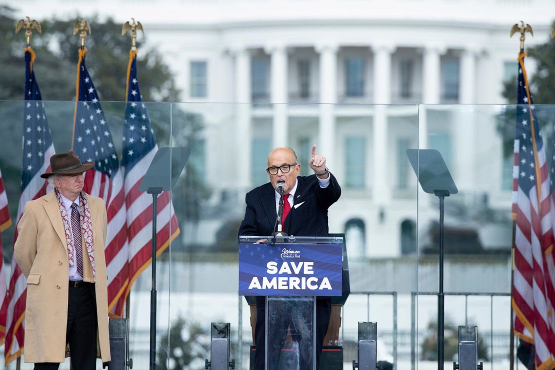 President Donald Trump's personal lawyer Rudy Giuliani speaks to supporters from The Ellipse near the White House on January 6, 2021.