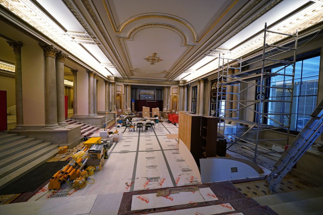 The scene in the Grand Entrance Hall amid building work. 