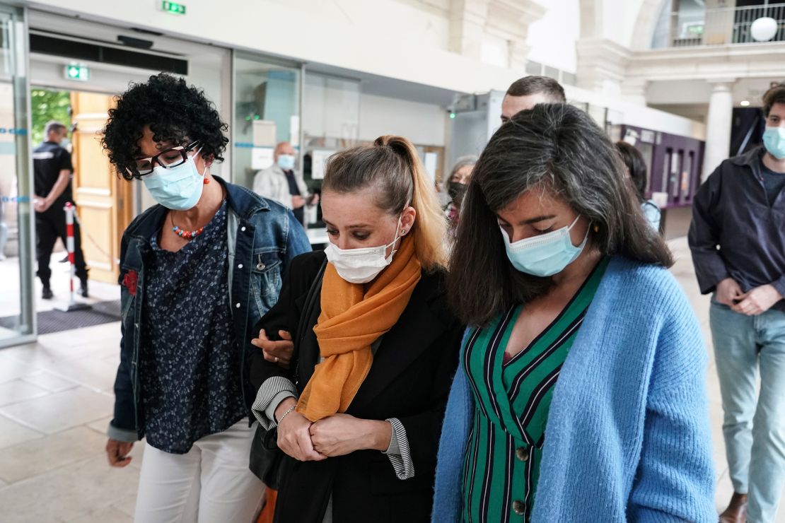 Valerie Bacot, center, arrives with relatives at the Chalon-sur-Saone courthouse, central France, on Thursday, June 24, 2021.