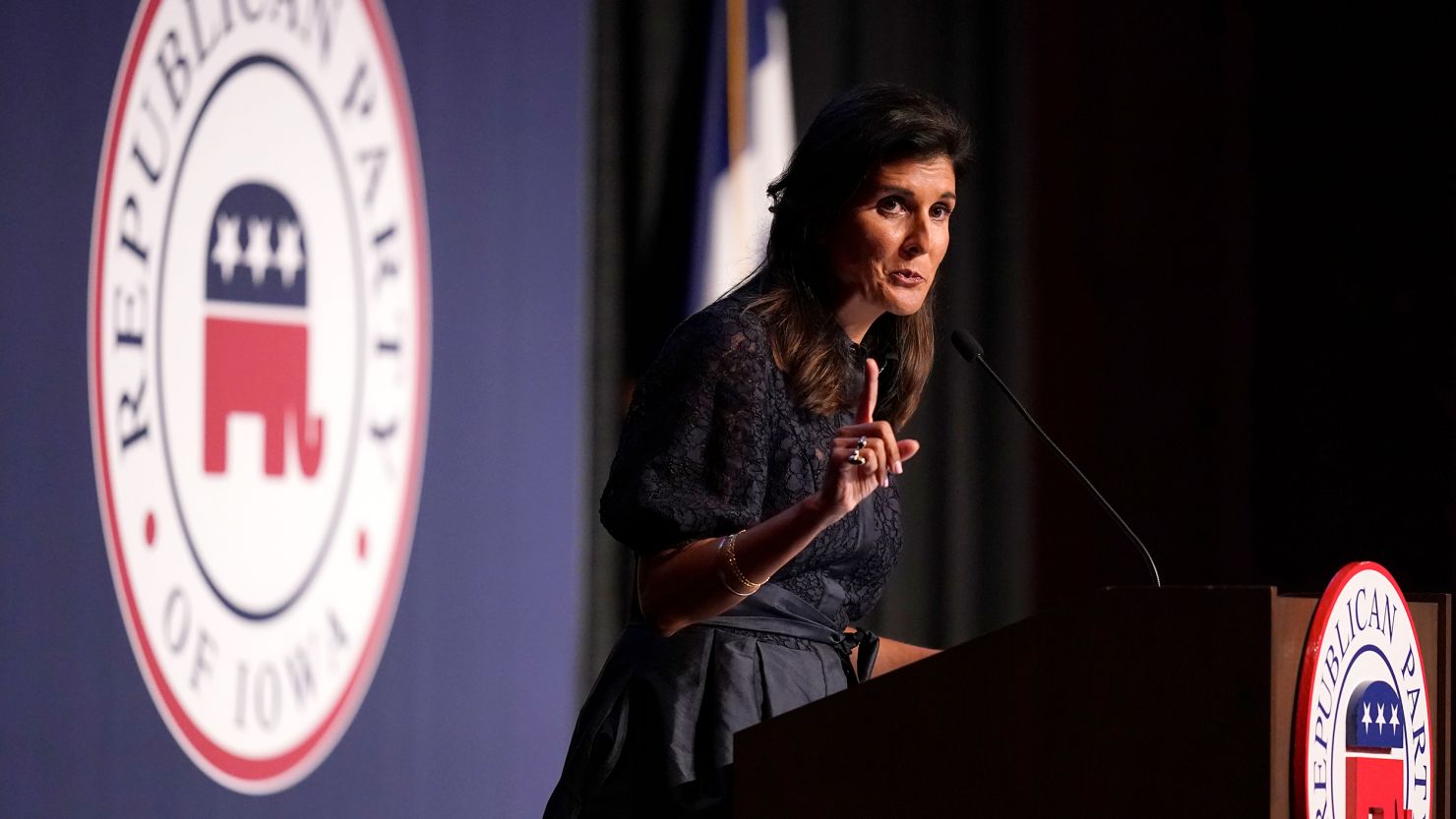 Former Ambassador to the United Nations Nikki Haley speaks during the Iowa Republican Party's Lincoln Dinner on Thursday, June 24, 2021. 