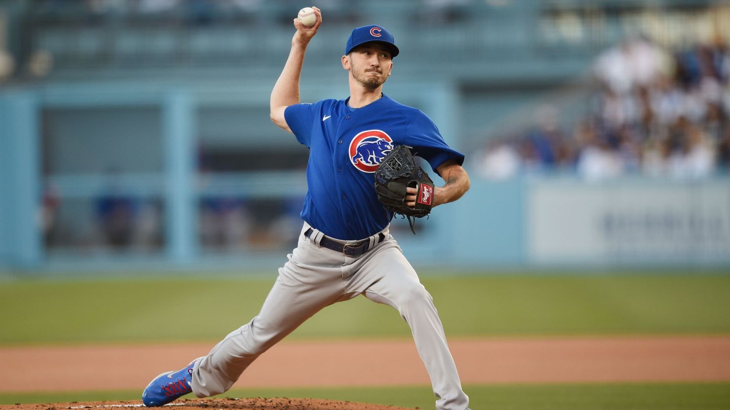 Chicago Cubs starting pitcher Zach Davies delivers a pitch during the first inning against the Los Angeles Dodgers on June 24, 2021. 