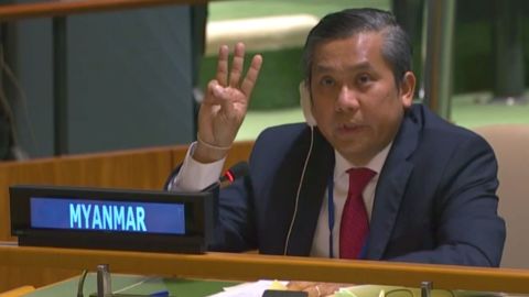 Kyaw Moe Tun made a three-finger salute before calling for international help to end military rule in Myanmar.