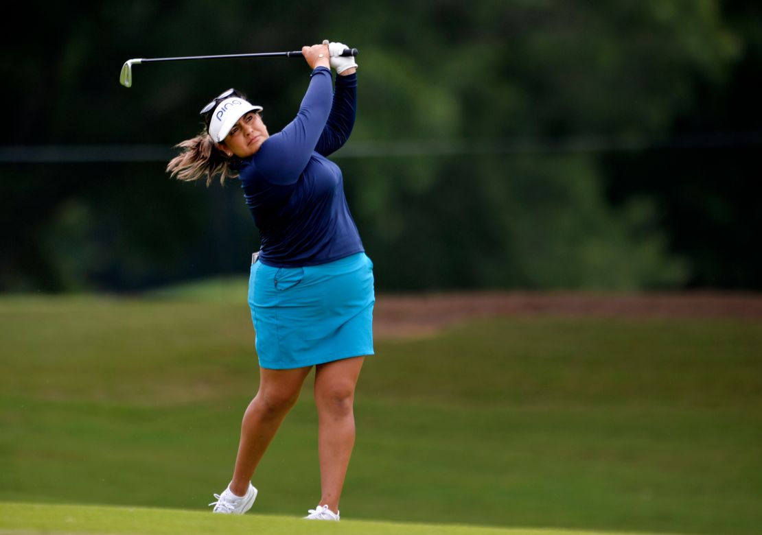 Salas plays her second shot on the ninth hole during the first round of the KPMG Women's PGA Championship.