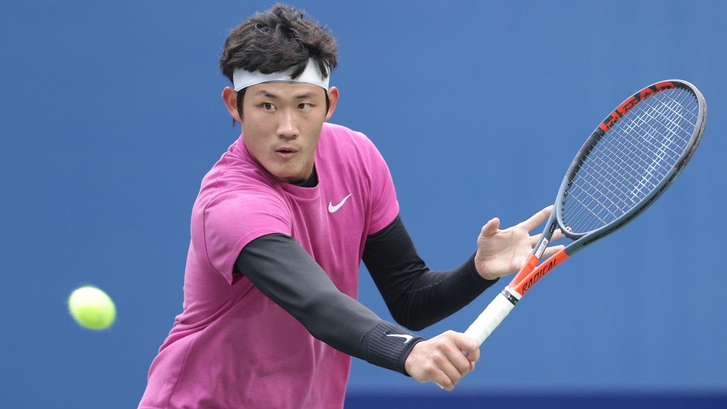 Zhang Zhizhen plays a shot at a tournament at Sichuan International Tennis Center in Chengdu, China, last November. 