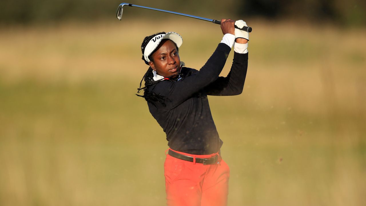 Oboh plays her second shot on the 18th hole during the second round of the Aberdeen Standard Investments Ladies Scottish Open.