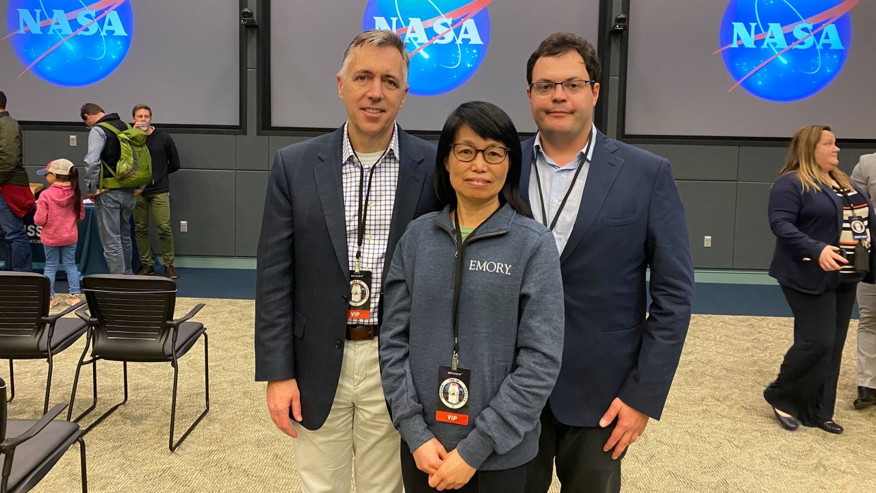 (From left) Dr. Kevin Maher, Chunhui Xu and Antonio Rampoldi, an associate scientist at Emory University School of Medicine, are shown.