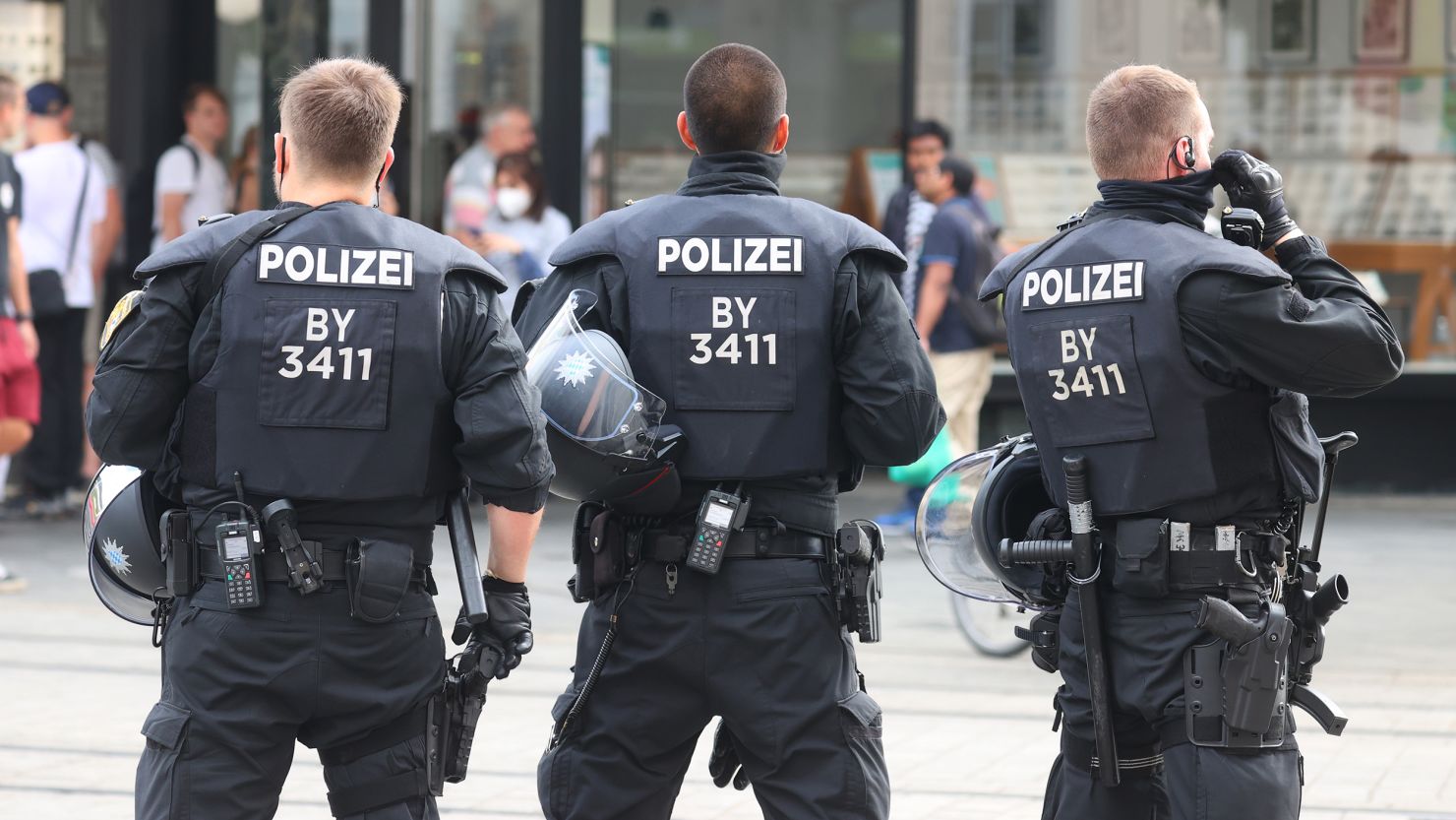 Police officers in Wurzburg on Friday.