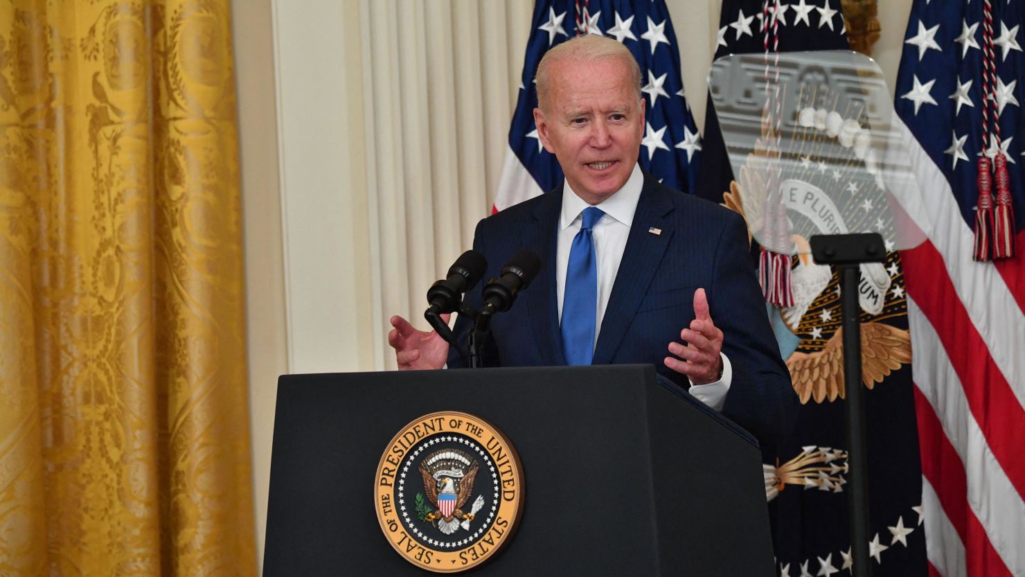 US President Joe Biden speaks during an event to commemorate Pride Month, in the East Room of the White House on June 25, 2021 in Washington, DC. 