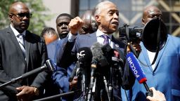 Reverend Al Sharpton, sorrounded by relatives of George Floyd, talks to the media after the sentence on former police officer Derek Chauvin, who was convicted for murdering George Floyd,, in Minneapolis, Minnesota, U.S., June 25, 2021. REUTERS/Nicholas Pfosi