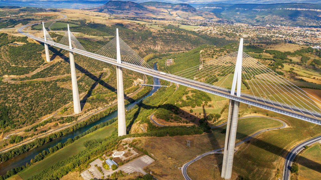 <strong>Millau Viaduct:</strong> France's multi-span cable-stayed Millau Viaduct, designed by English architect Norman Foster, is -- at a structural height of 336.4 meters -- the world's tallest bridge. 