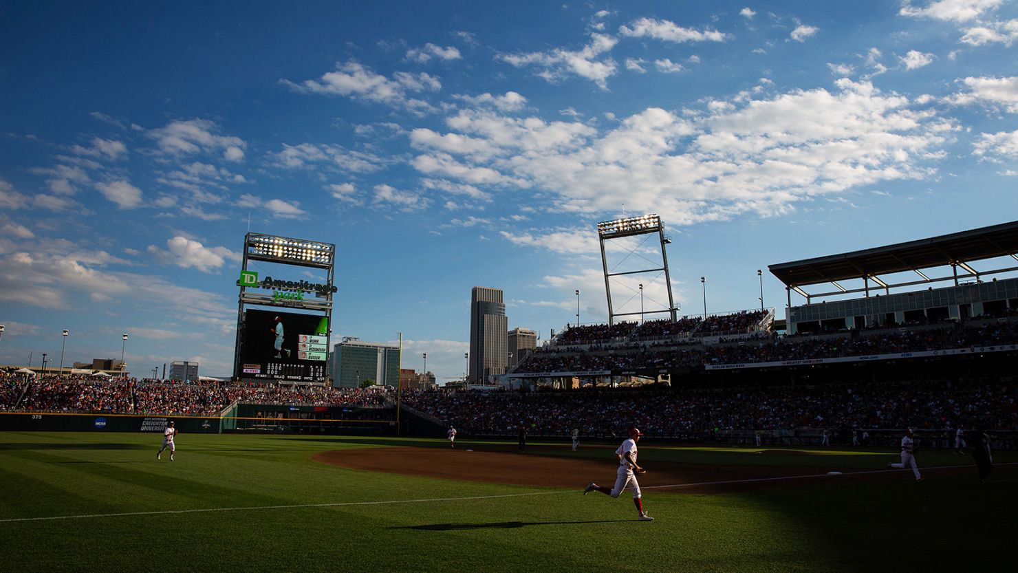 North Carolina State players return to the dugout after closing the fourth inning against Vanderbilt during a baseball game in the College World Series, Monday, June 21, 2021, at TD Ameritrade Park in Omaha, Nebraska.