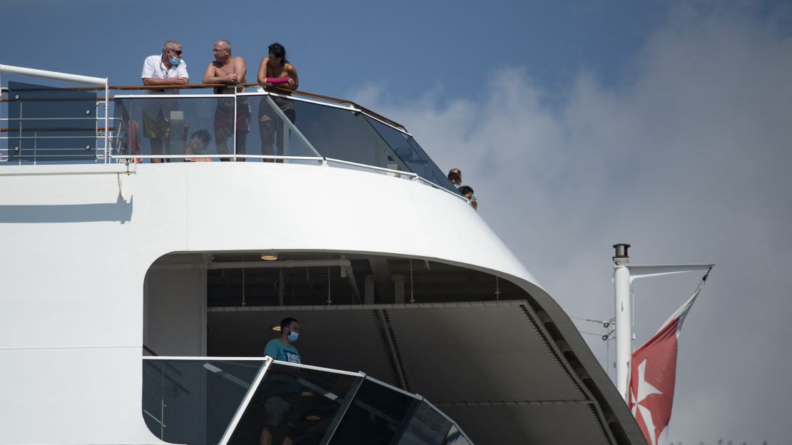 Passengers on board the MSC Grandiosa in Barcelona on June 26, 2021.