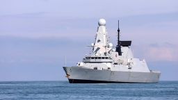 In this photo released by the Georgian Interior Ministry, British destroyer HMS Defender arrives at the port of Batumi, Georgia, Saturday, June 26, 2021.