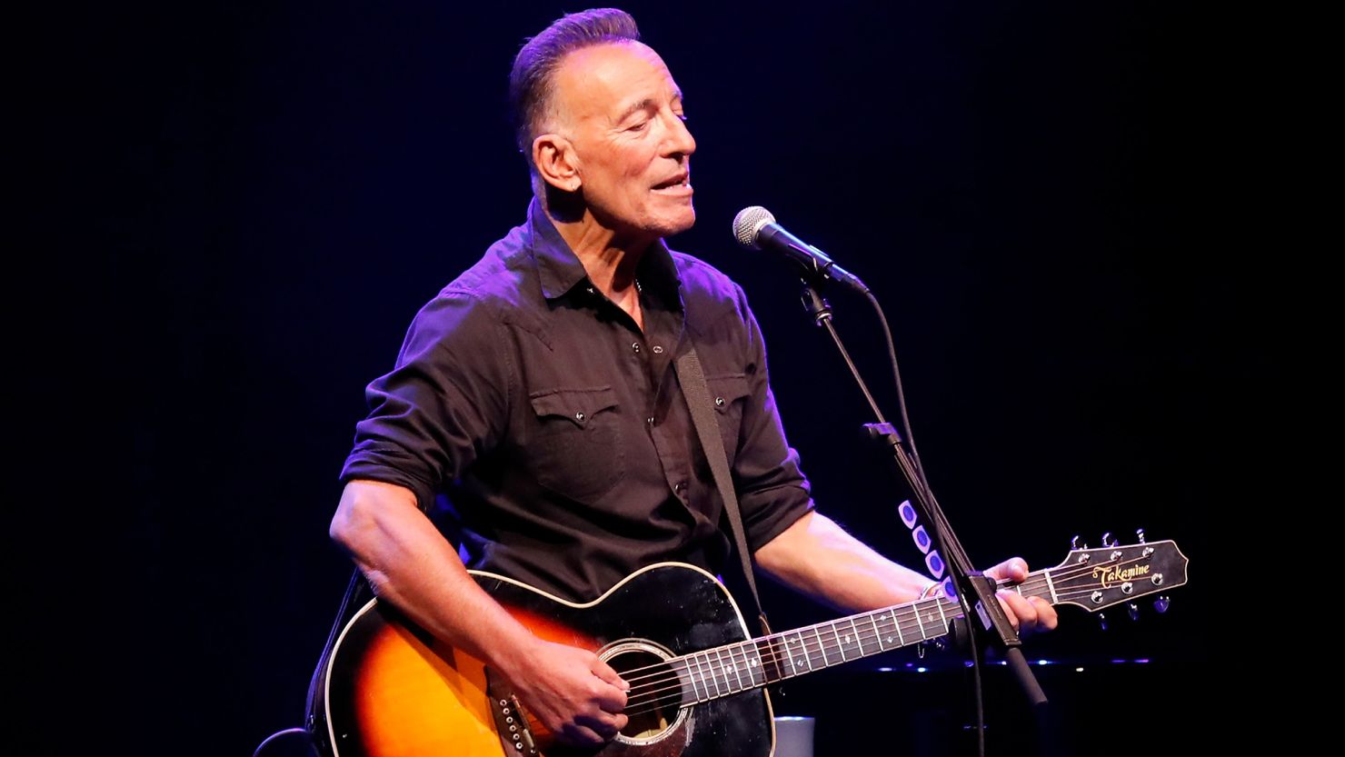 Bruce Springsteen performs during the reopening night of "Springsteen on Broadway" for a full-capacity, vaccinated audience at St. James Theatre in New York City.