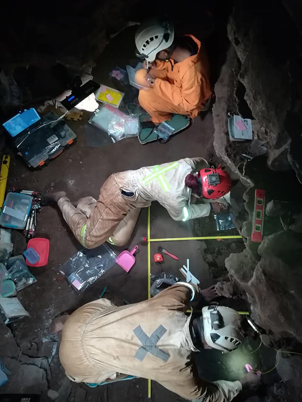 In 2019, she returned to Rising Star with a team to further excavate the second site where additional bones belonging to Homo naledi were found, including the most <a href="https://www.maropeng.co.za/content/page/the-lesedi-chamber" target="_blank" target="_blank">complete skeleton</a> to date. Here, the team works in the Lesedi Chamber.