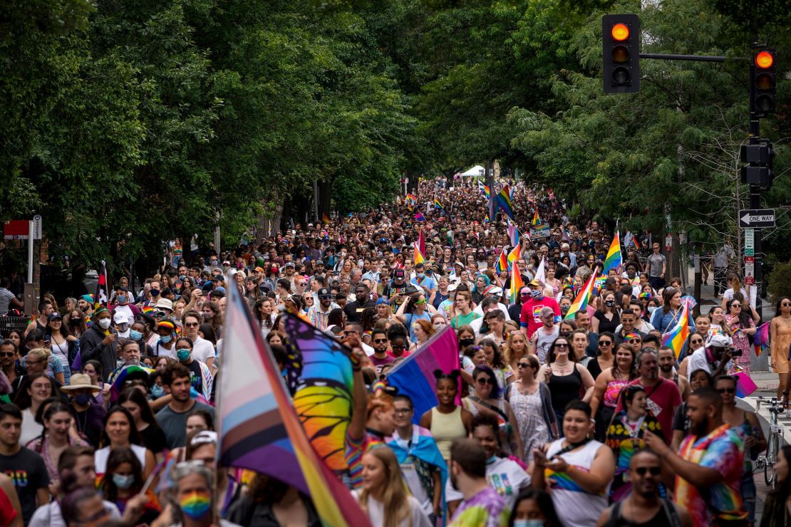 Members and allies of the LGBTQ community march on June 12, 2021, in Washington. 