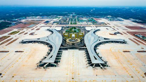 An aerial view of Chengdu Tianfu International Airport.  Photo by VCG via Getty Images.