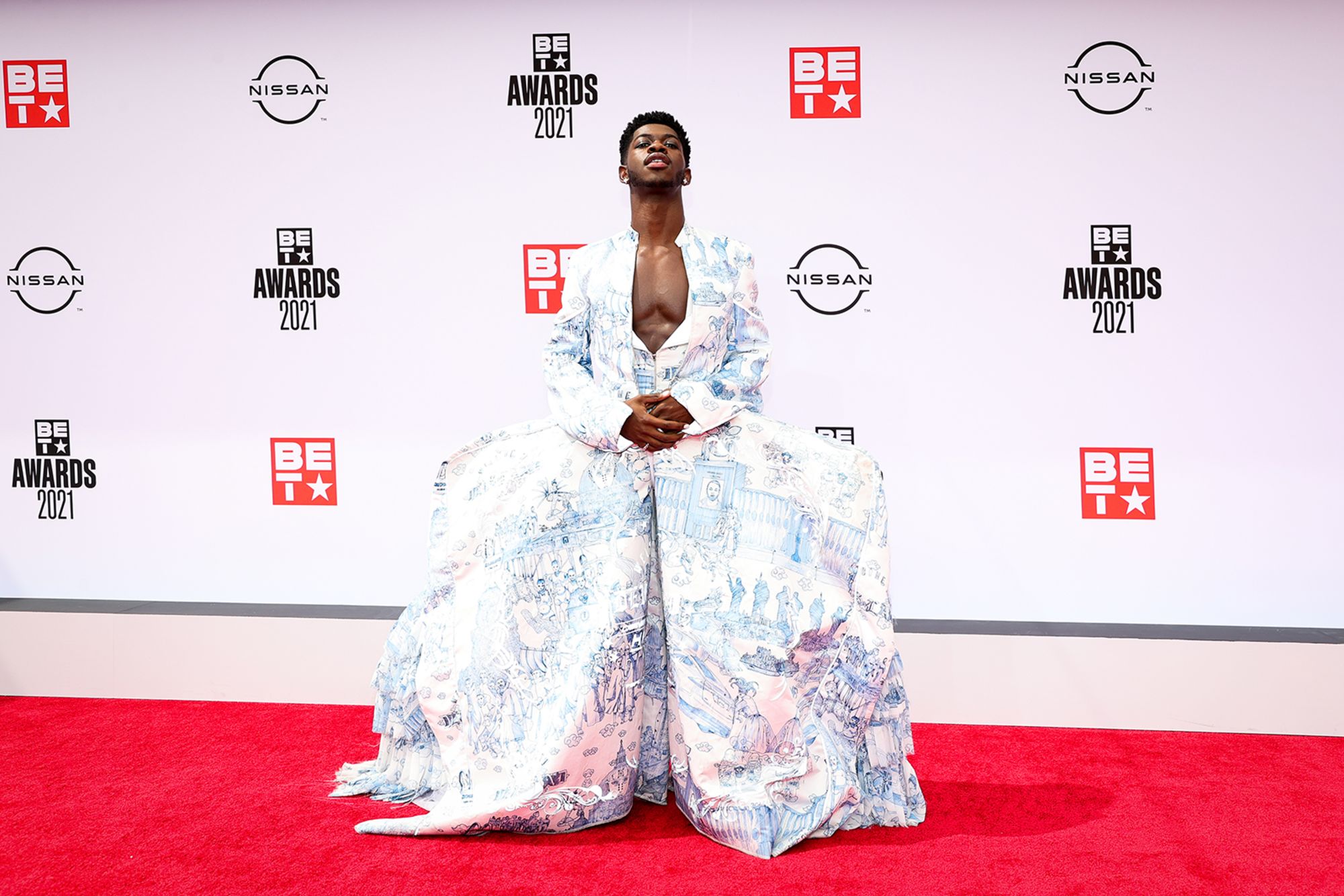 Lil Nas X wows BET Awards 2021 red carpet in elaborate gown CNN