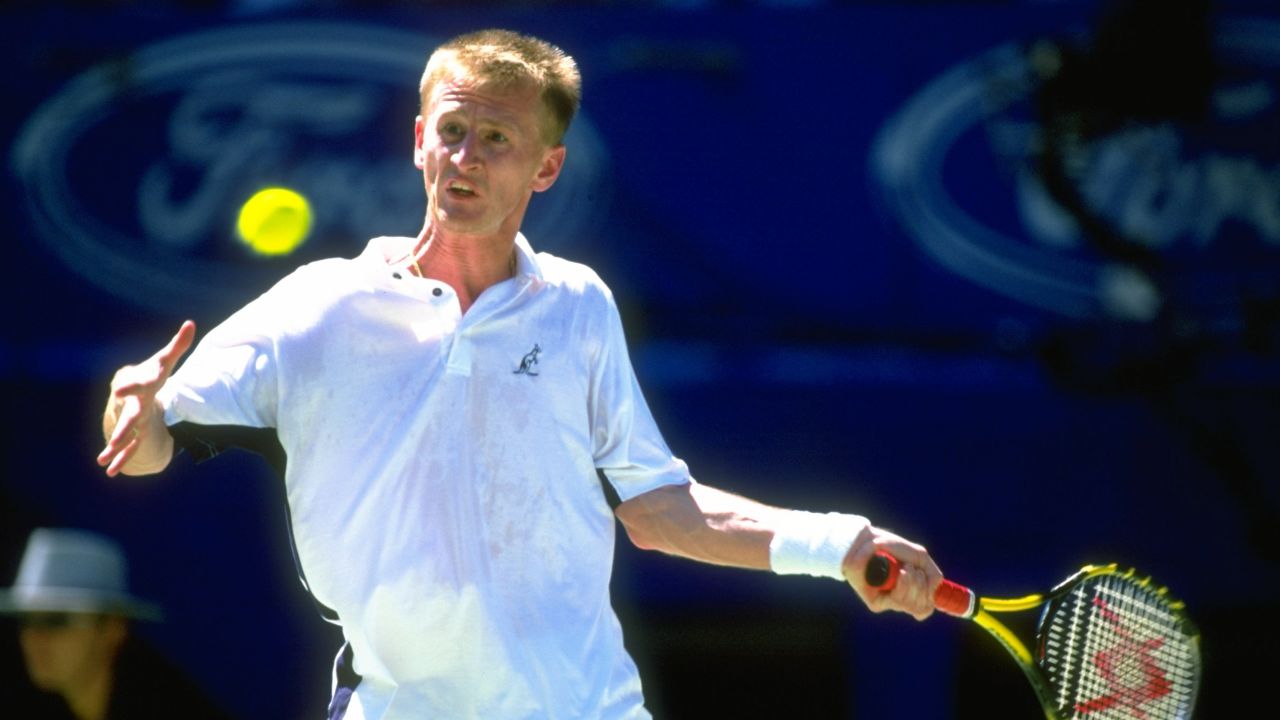 Petr Korda plays a forehand return during the Australian Open.