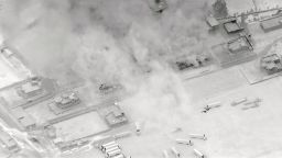 In this image from video, U.S. military forces conduct defensive precision strikes on a facility used by Iran-backed militia that are engaged in unmanned aerial vehicle (UAV) attacks against U.S. personnel and facilities in Iraq, according to the Pentagon.