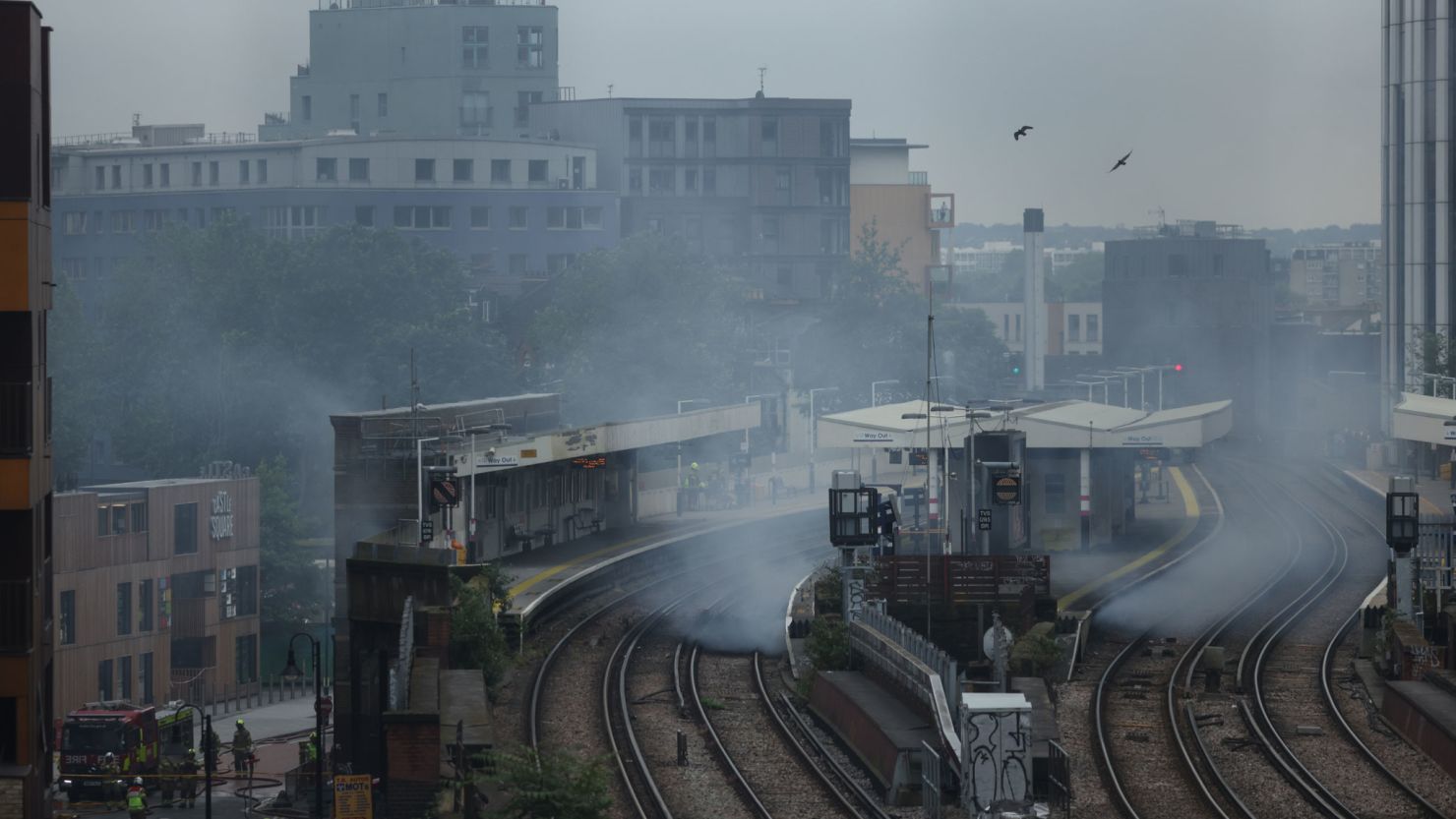 Smoke rises from the station on Monday.