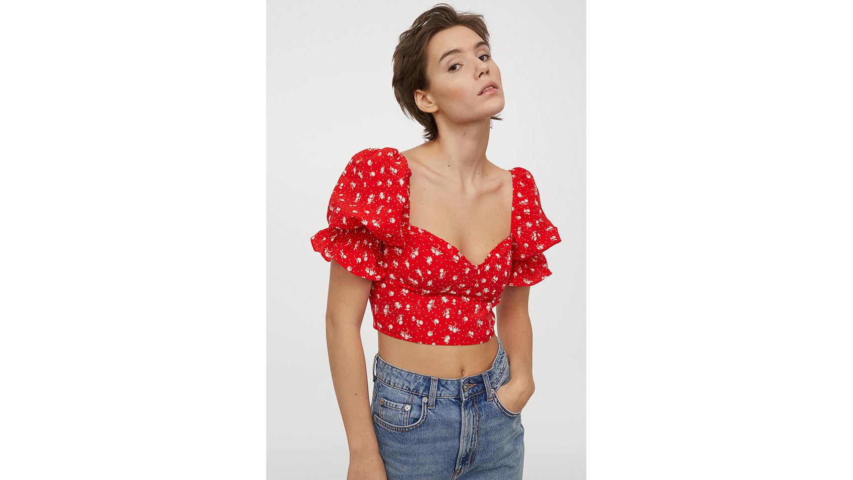 Wild Fable Puff Short Sleeve Tie-Front Super Cropped Top