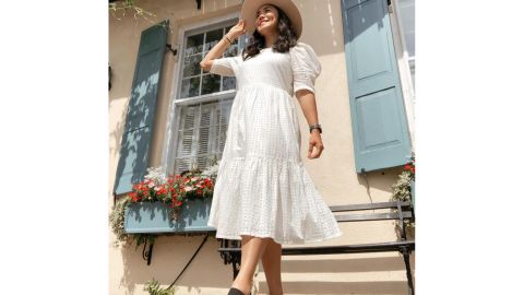 A New Day Elbow Sleeve Eyelet Dress