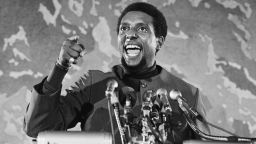 (Original Caption) Washington: Stokely Carmichael, former leader of the Student Nonviolent Coordinating Committee, is back on the scene after having left the country for a period. He is shown speaking at a recent civil rights gathering in Washington. 4/13/1970