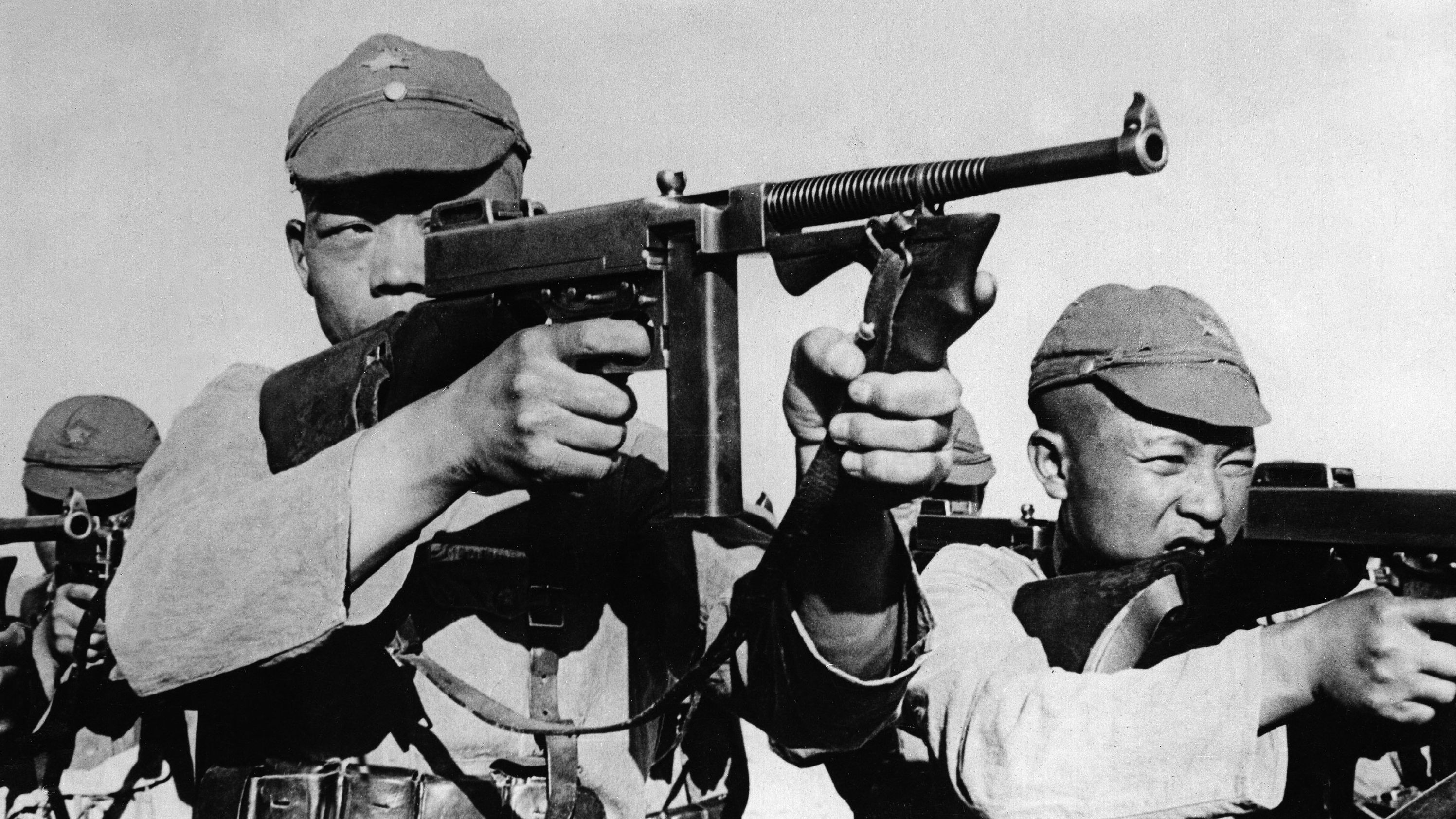 Chinese Communist soldiers conduct a military exercise in 1937. That year, the second war broke out between China and Japan over the expansion of Japan's influence in China. The communists pledged their support to the Nationalist government to defeat the Japanese. Their union fell apart in 1945 after Japan surrendered to the Allies, ending World War II.