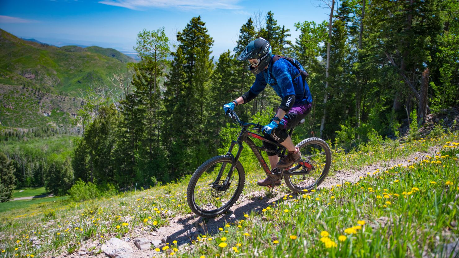 A biker travels through the hills of Los Alamos County, New Mexico. 