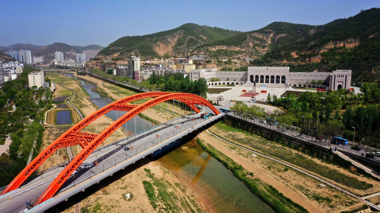The Yan'an Revolutionary Memorial Museum, seen on the right in May 2021, celebrates communist history and has been open since 1950.