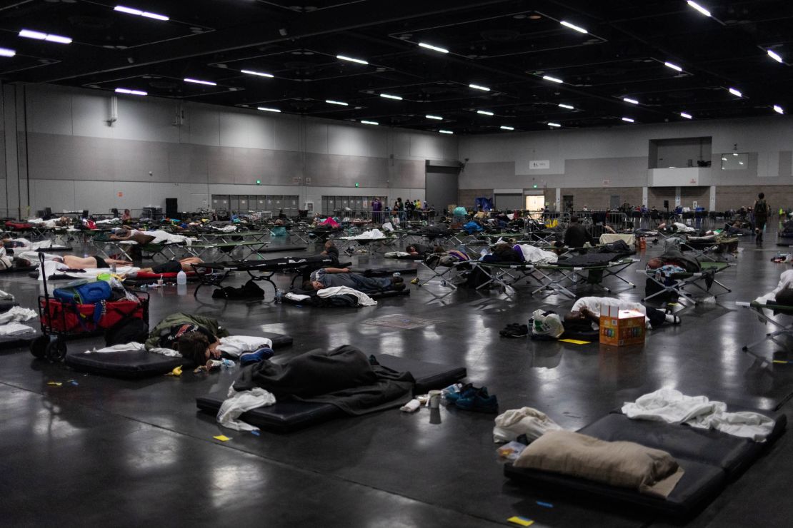 People take refuge at a cooling center in Portland on Monday.